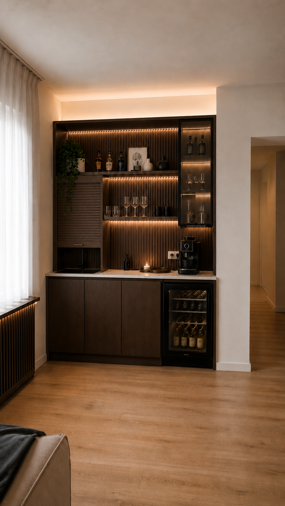 İstanbul dubleks renovasyonu kitchenette ve bar ünitesi tasarımı